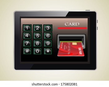 E-commerce. Tablet PC and credit card