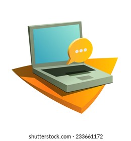 Ecommerce Teaser Laptop And Chat Message Icon On White Background