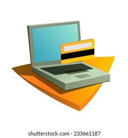 Ecommerce Teaser Laptop And Credit Card Icon On White Background