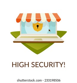 Ecommerce Teaser Laptop And High Security On White Background