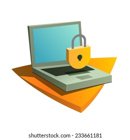 Ecommerce Teaser Laptop And Lock Icon On White Background