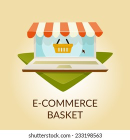 Ecommerce Teaser Laptop And Shopping Basket