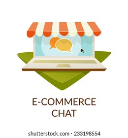 Ecommerce Teaser Laptop And User Reviews On White Background