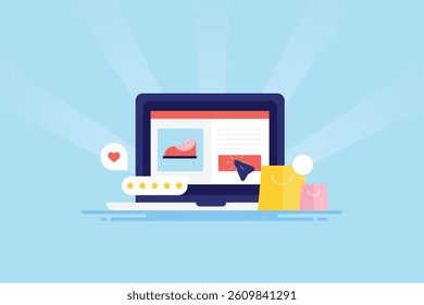 eCommerce technology for online shopping, Website using ecommerce platform to sell products online, Online order and payment system - vector illustration with icons