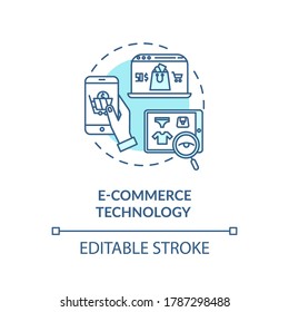 Ecommerce technology turquoise concept icon. Platform to buy clothing. Browse internet store. Online shopping idea thin line illustration. Vector isolated outline RGB color drawing. Editable stroke