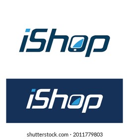e-commerce template Logo design. i Shop with Smartphone Symbol. Vector Illustration.
