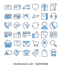 E-commerce thin line color vector icons set