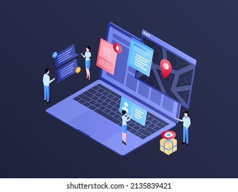 E-Commerce Tracking Isometric Illustration Dark Gradient. Suitable for Mobile App, Website, Banner, Diagrams, Infographics, and Other Graphic Assets.