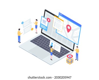 E-Commerce Tracking Isometric Illustration. Suitable for Mobile App, Website, Banner, Diagrams, Infographics, and Other Graphic Assets.