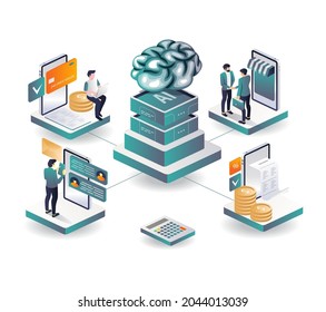 E-commerce transaction system in isometric illustration