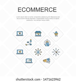 eCommerce trendy line icons concept. Thin line design with online store, shopping cart, Payment Processor, eCommerce solutions icons