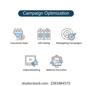 E-commerce and User Experience Vector Icons. Includes: E-commerce Strategy, Chatbot Integration, User Experience, Video Marketing, Data Privacy