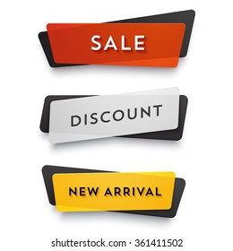 E-commerce vector banner set. Nice plastic cards in material design style. Transparent black, white, red and yellow paper.