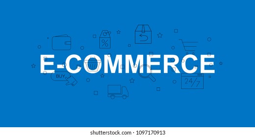 E-commerce vector banner. Word with line icon. Vector background	