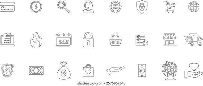 E-commerce vector black outline icon set