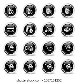 e-commerce vector icons - black round chrome buttons
