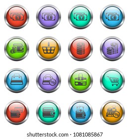 e-commerce vector icons on color glass buttons