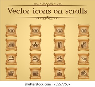 e-commerce vector icons on scrolls for your creative ideas