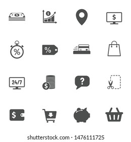 e-commerce vector icons set isolated on white background. business commerce concept. e commerce flat icons for web, mobile and ui design.