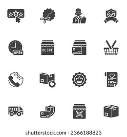 Ecommerce vector icons set, online shopping modern solid symbol collection, filled style pictogram pack. Signs, logo illustration. Set includes icons as shopping basket, delivery, payment, shipping