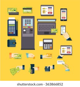 E-commerce Vector Illustration Collection online purchase and for cash