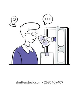 Ilustración vectorial de comercio electrónico del Cliente que paga por entrega en efectivo.