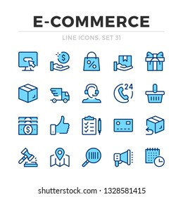 E-commerce vector line icons set. Thin line design. Outline graphic elements, simple stroke symbols. Ecommerce icons