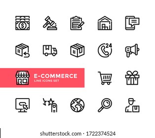 E-commerce vector line icons. Simple set of outline symbols, graphic design elements. Line icons