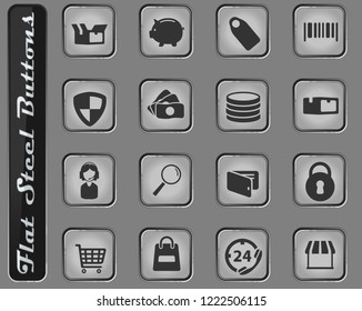 E-commerce vector web icons on the flat steel buttons