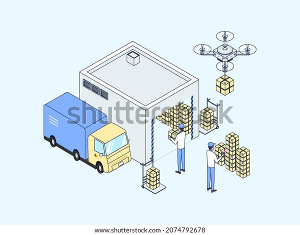E-Commerce Warehouse Isometric Illustration\
Lineal Color. Suitable for Mobile App, Website, Banner, Diagrams,\
Infographics, and Other Graphic\
Assets.
