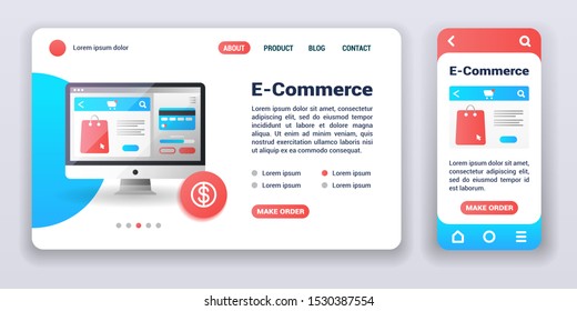 E-commerce web banner and mobile app kit. Cross platform. Flat vector illustration isolated flat icon online shopping, make order. UI/UX template.