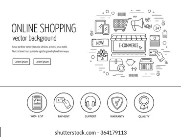 Concept de conception Web de commerce électronique. Icônes de ligne pour le site Web et la page de destination. Design plat. Illustration vectorielle