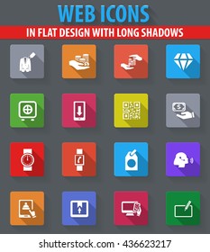 E-commerce web icons in flat design with long shadows