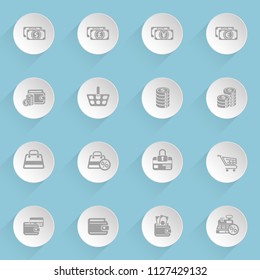 e-commerce web icons on light paper circles