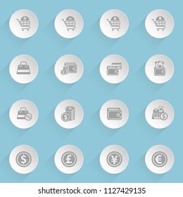 e-commerce web icons on light paper circles