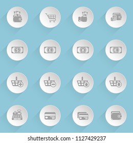 e-commerce web icons on light paper circles