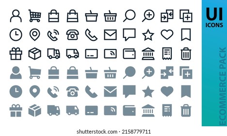 Ecommerce web UI icons set. Outline and solid shopping icons pack for online store and e-commerce.