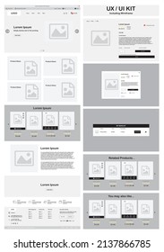 Página web de comercio electrónico. Diseño de carrito de compras. Diseño moderno y plano. Plantilla de sitio web de Ux UI. Marco de alambre y prototipo, diseño de simulación de concepto para el desarrollo. Mejor página de conversión. 