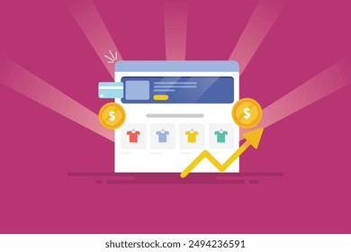eCommerce website, Website created on eCommerce platform, eCommerce conversion, Sales lead, customer making online purchase - vector illustration with icons