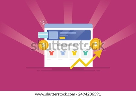 eCommerce website, Website created on eCommerce platform, eCommerce conversion, Sales lead, customer making online purchase - vector illustration with icons