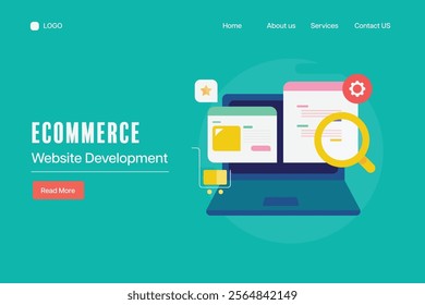 eCommerce website development, Application development, Website coding, Shopping cart, payment gateway integration - vector illustration landing page template