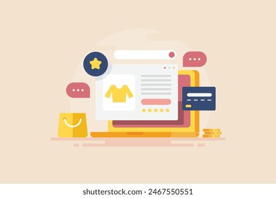 eCommerce Website marketing, Setup eCommerce website for online shopping, Customer buying products from eCommerce platform, Secure payment gateway - vector illustration with icons