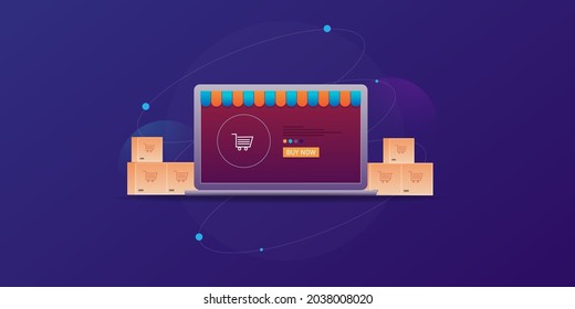 eCommerce website, online shop with boxes, buy sell online concept - vector illustration with icons