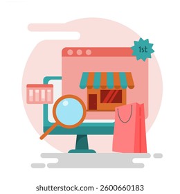 E-commerce website, e-commerce sales analysis, For Banners, web and backgrounds. Illustrations in flat style. EPS 3