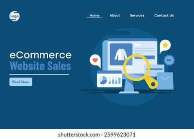 eCommerce website, eCommerce sales analysis, Customer buying online, Secure payment, Online offers and discounts - vector illustration with icons