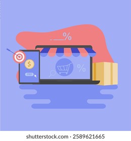 e-commerce website vector illustration, web-based e-commerce. Illustration banner with icons.