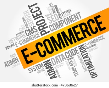 E-COMMERCE word cloud collage, business concept background