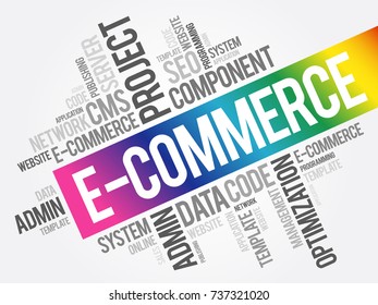 E-COMMERCE word cloud, technology business concept background