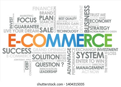 E-COMMERCE in word cloud and white background