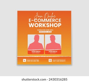 Plantilla de publicación de medios sociales de E-Commerce Workshop. Seminario web de negocios en línea. banner de promoción de marketing en línea. Perfecto para webinar de negocios, webinar de marketing.